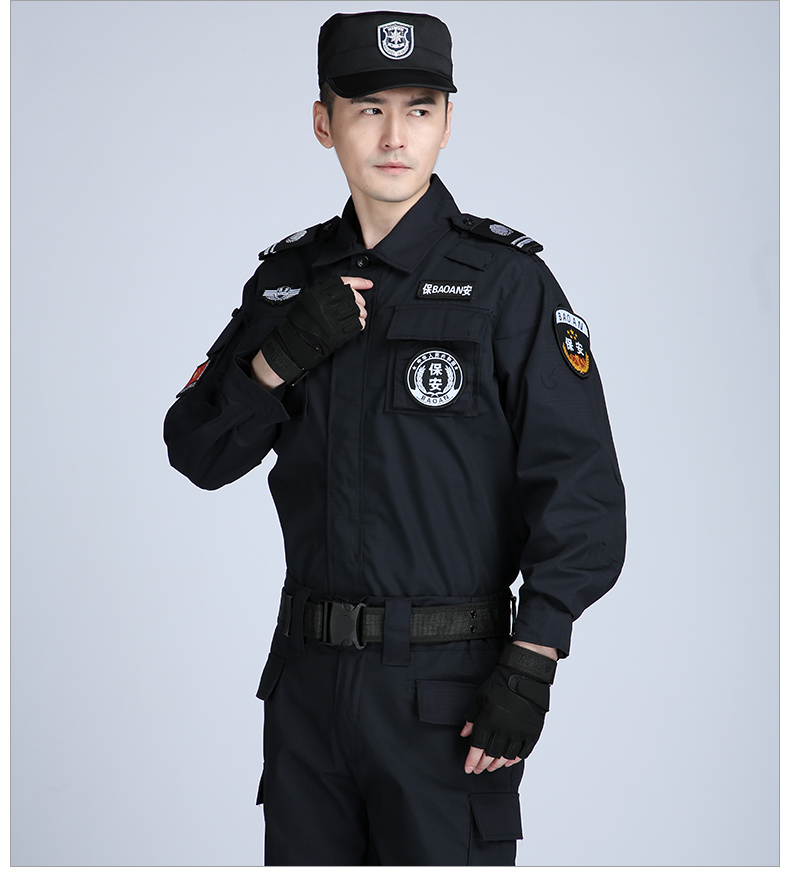 保安工作制服春秋網(wǎng)格黑色作訓服套裝男夏季耐磨夏裝短袖作訓服(圖12)